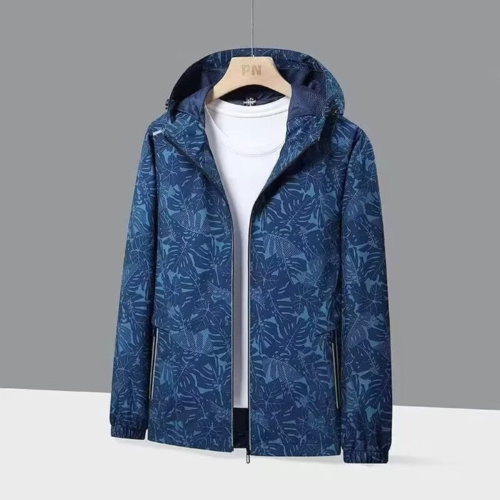 Damen Atmungsaktive Kapuzenjacke mit Trendigem Blätterdruck Drune