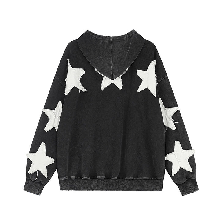 Damen Oversize Kapuzen-Sweatshirt mit Stern-Applikationen und Vintage-Waschung Drune