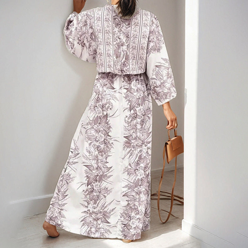 Damen Fließendes Maxikleid mit floralem Design und weiten Ärmeln Drune