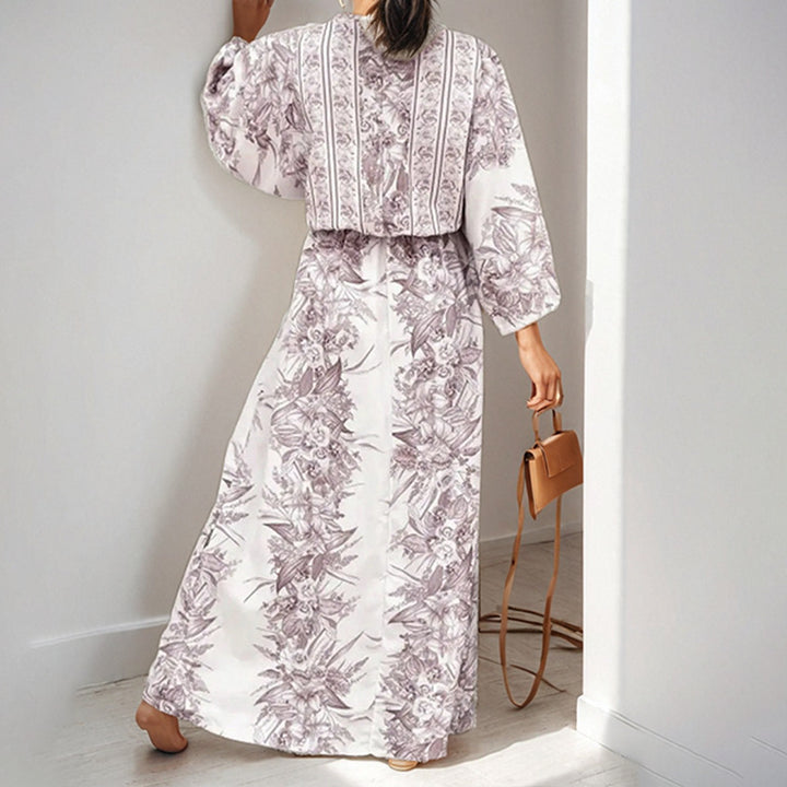 Damen Fließendes Maxikleid mit floralem Design und weiten Ärmeln Drune