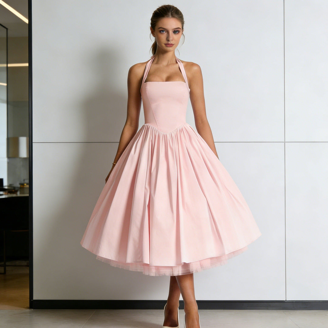 Damen Elegantes A-Linien Cocktailkleid mit schulterfreier Halterung und weichem Baumwollstoff Drune