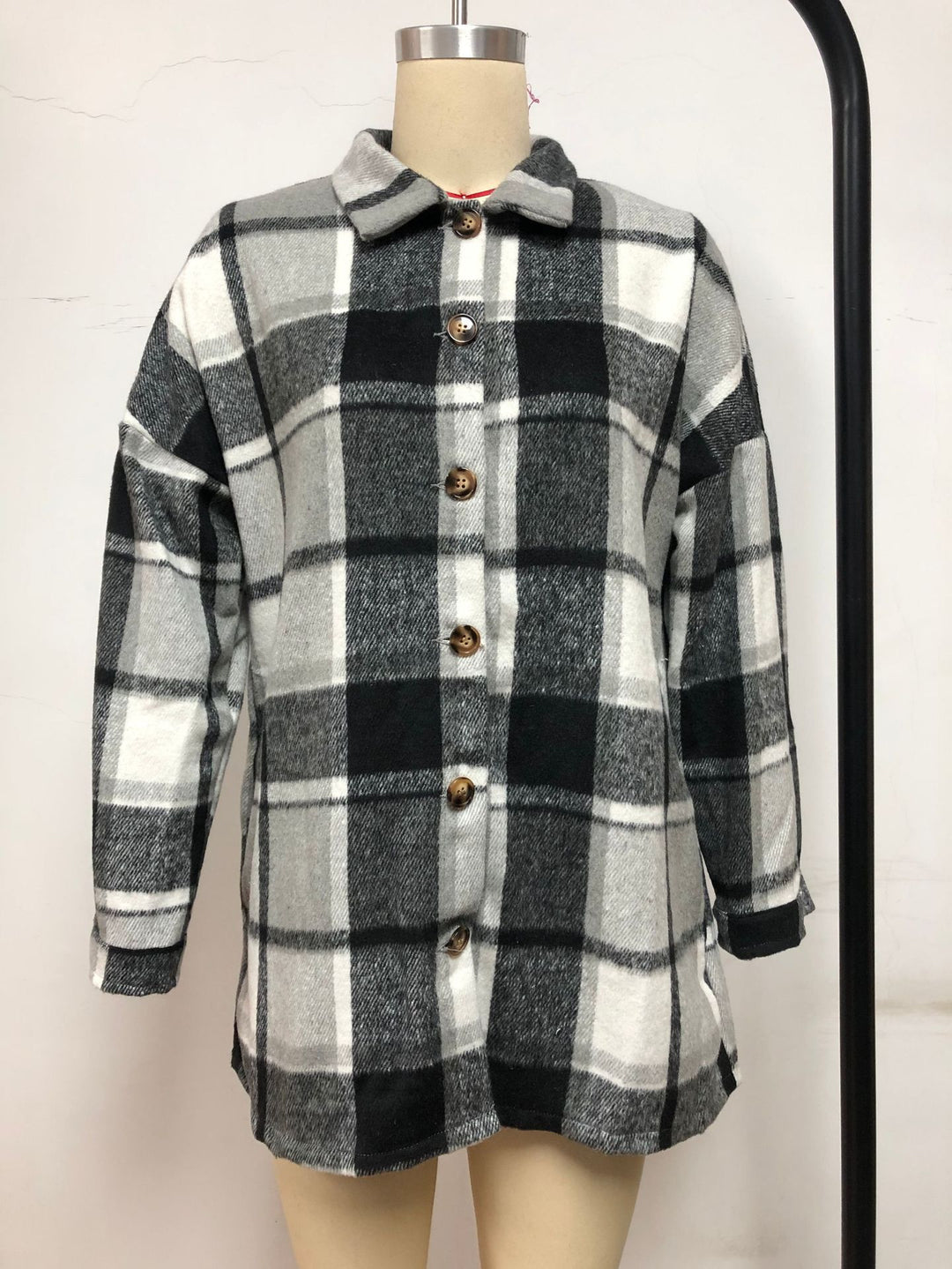 Damen Karojacke aus weichem Flanell mit dekorativen Knöpfen Drune