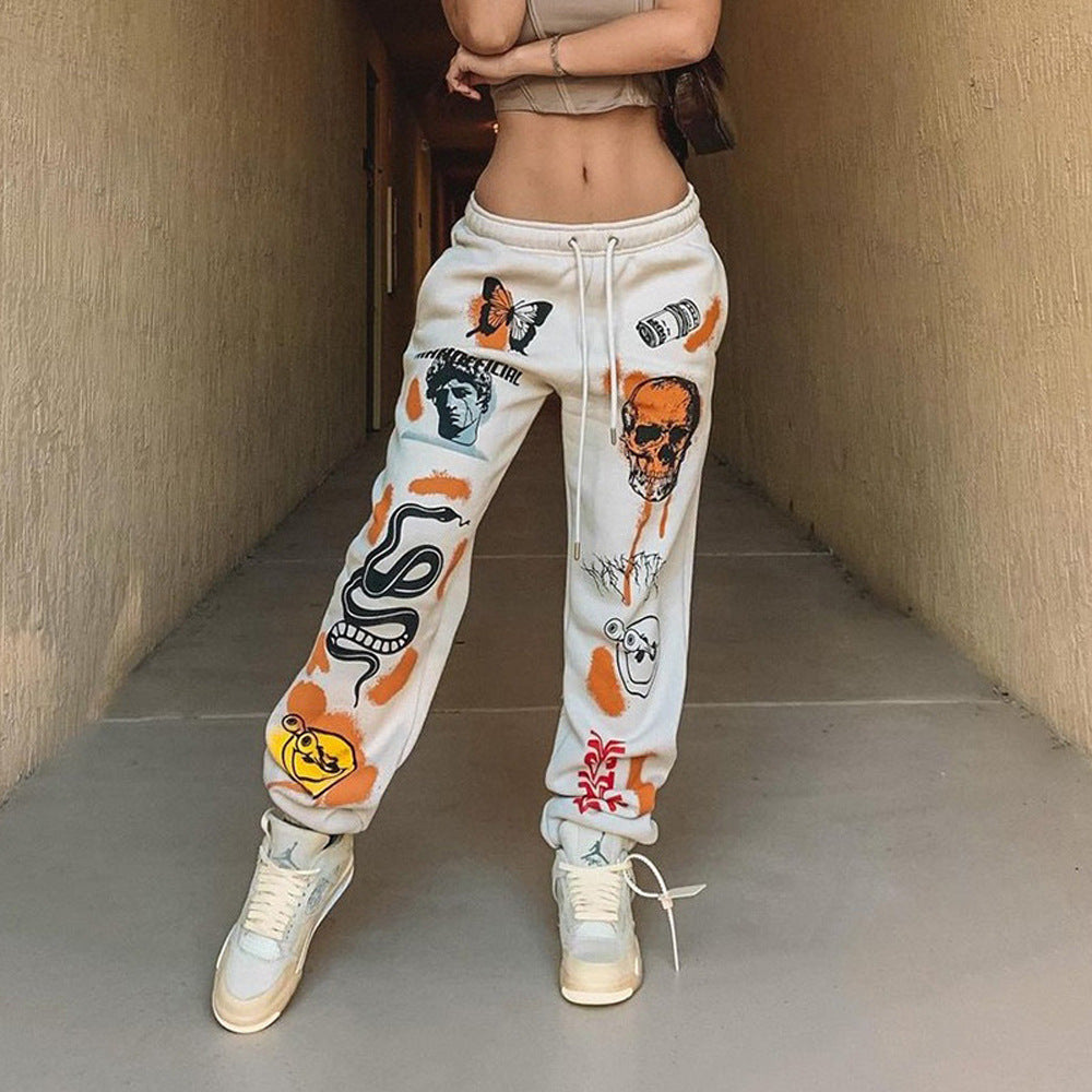 Damen Baggy Jogginghose mit kreativen Grafikdetails Drune