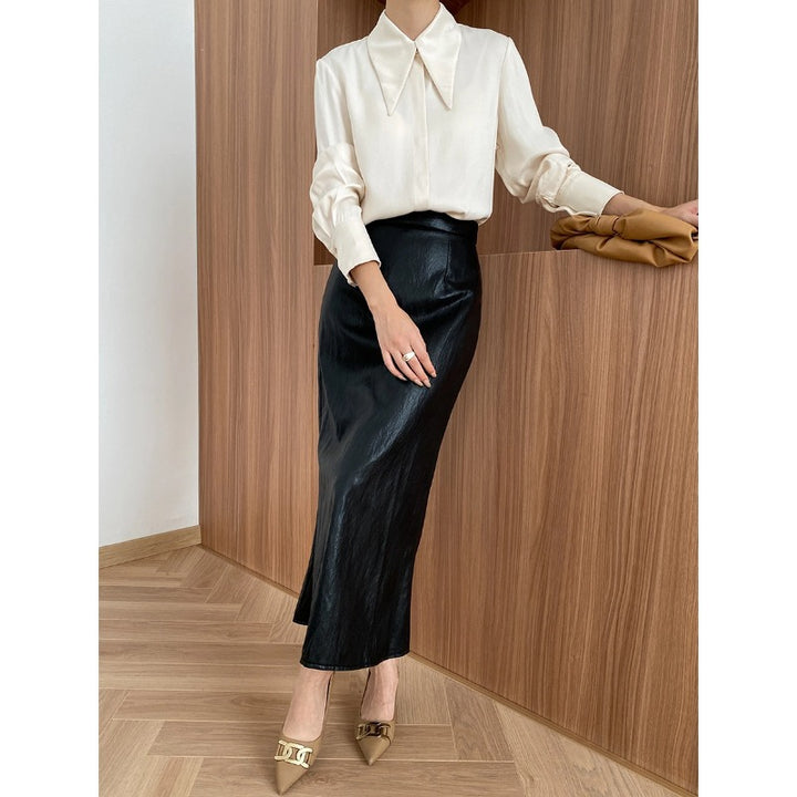 Damen elegantes Oberteil mit klassischem Kragen und schicker Raffung Drune