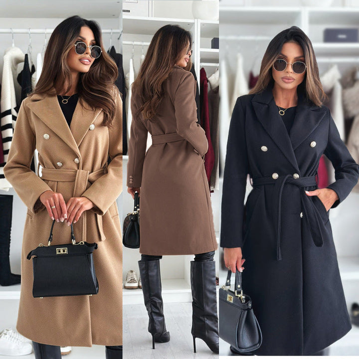 Damen eleganter Trenchcoat mit tailliertem Schnitt und seitlichen Taschen Drune