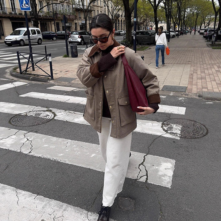 Damen Oversize-Fieldjacke mit Samtkragen und großen Pattentaschen Drune