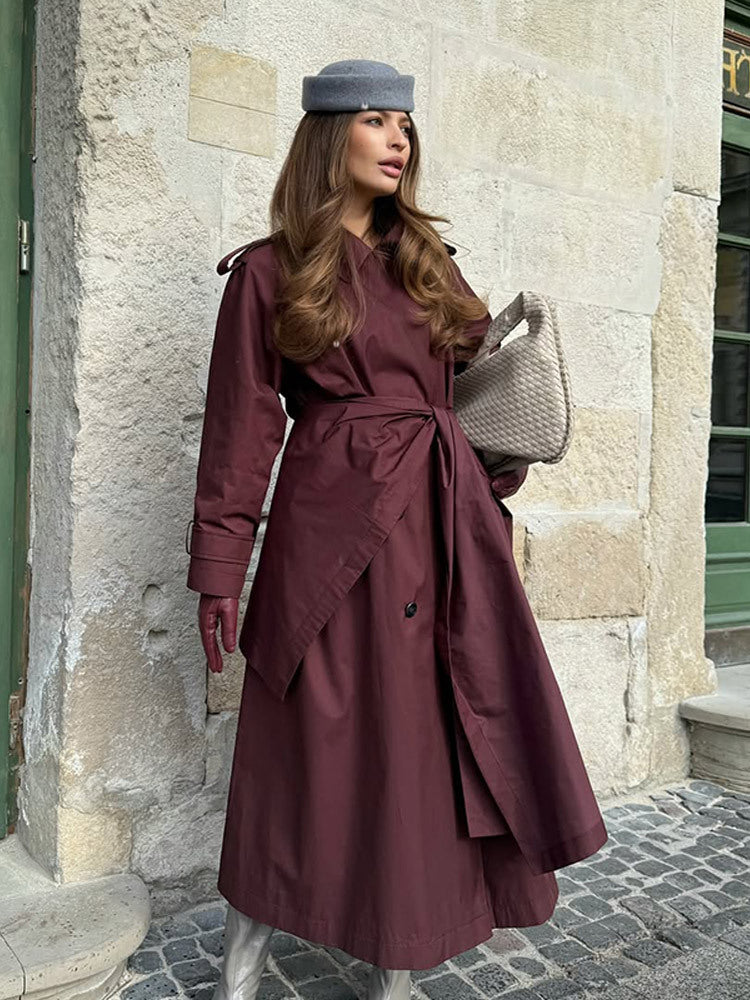 Damen Midilanger Trenchcoat mit ponchoartigem Cape-Überwurf & kastiger Silhouette Drune