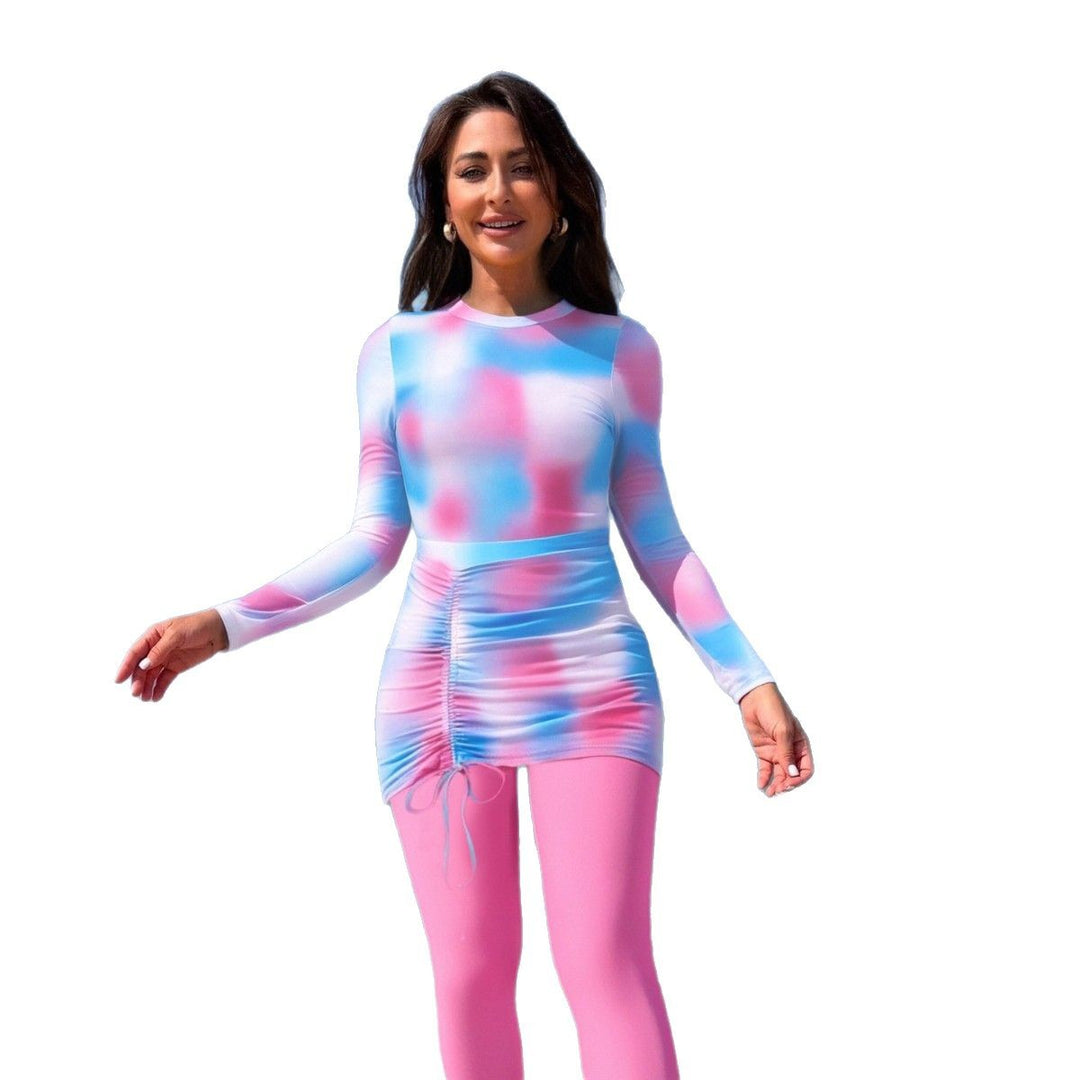 Damen Sportlicher Langarm-Schwimmanzug mit Raffung Drune