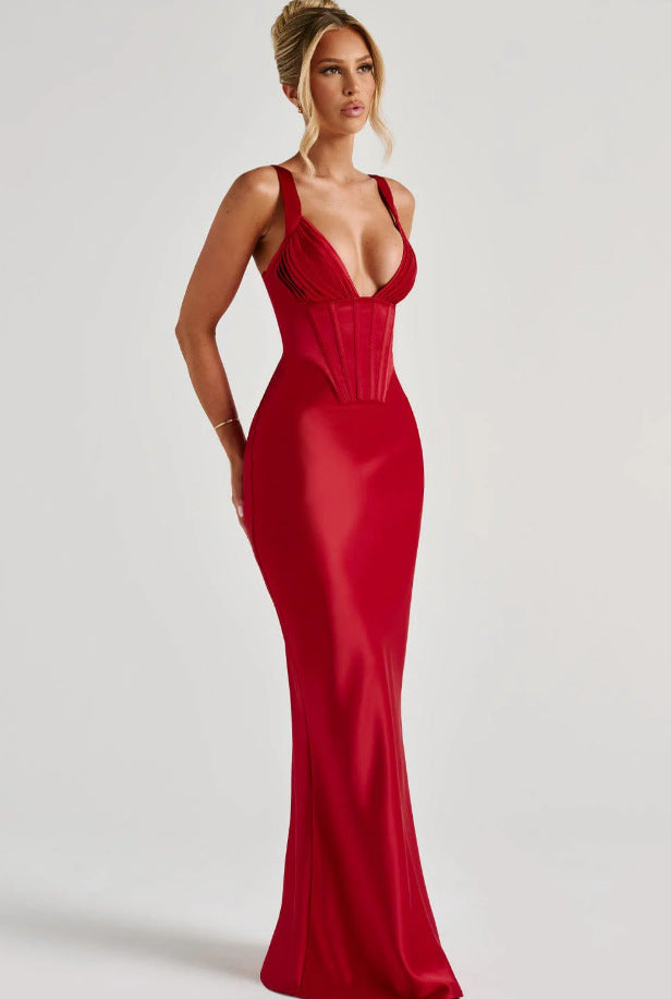 Damen Abendkleid mit Korsett-Oberteil und schimmerendem Finish Drune