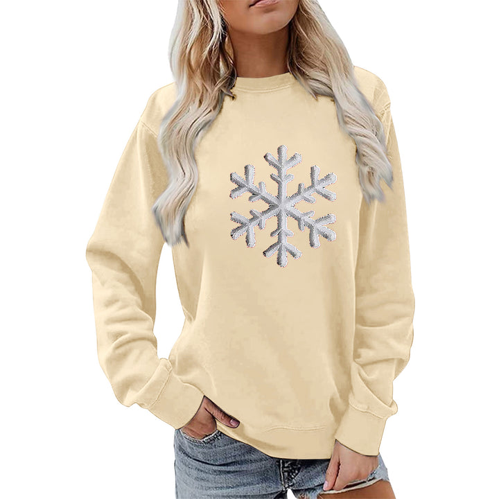 Damen Sweatshirt mit funkelndem Schneeflockenmotiv und lässigem Schnitt Drune