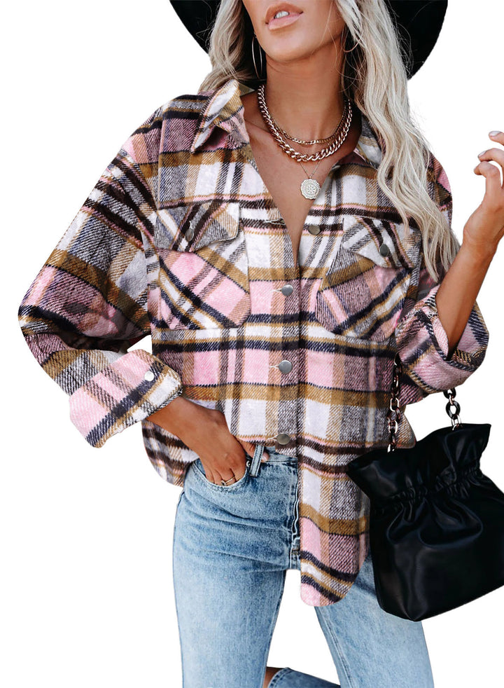 Damen Overshirtjacke aus weichem Karostoff mit praktischen Brusttaschen Drune