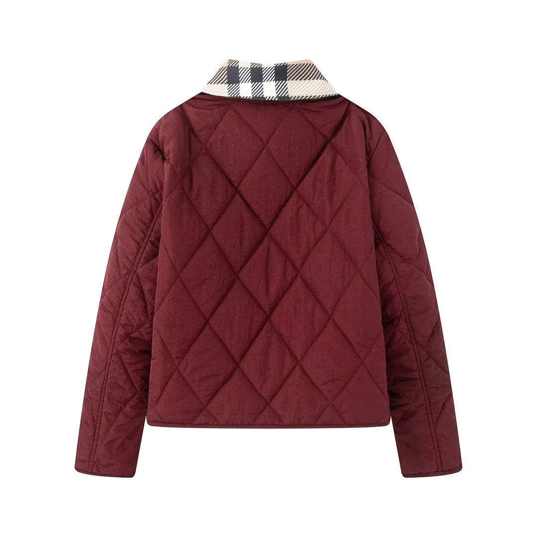 Damen nan gesteppte Kurzjacke mit Karokragen und paspelierten Eingrifftaschen Drune