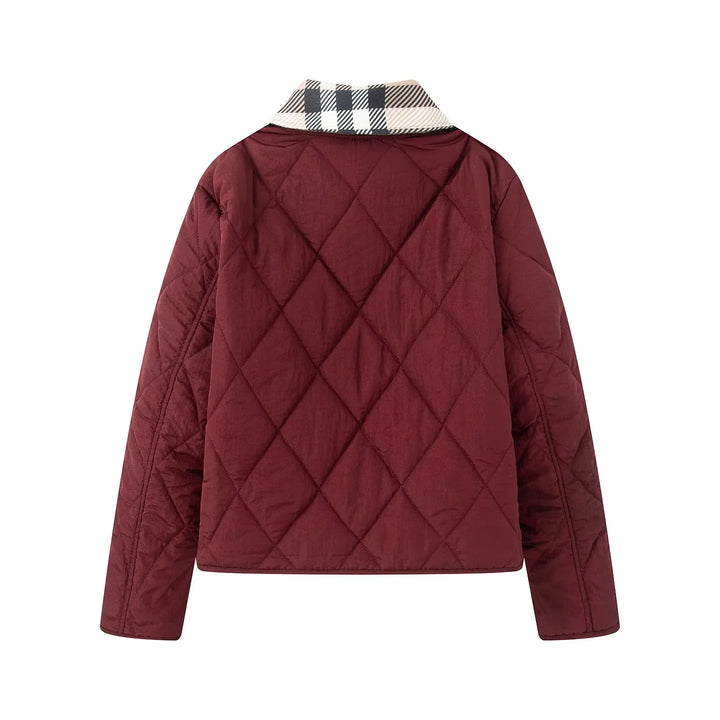 Damen nan gesteppte Kurzjacke mit Karokragen und paspelierten Eingrifftaschen Drune