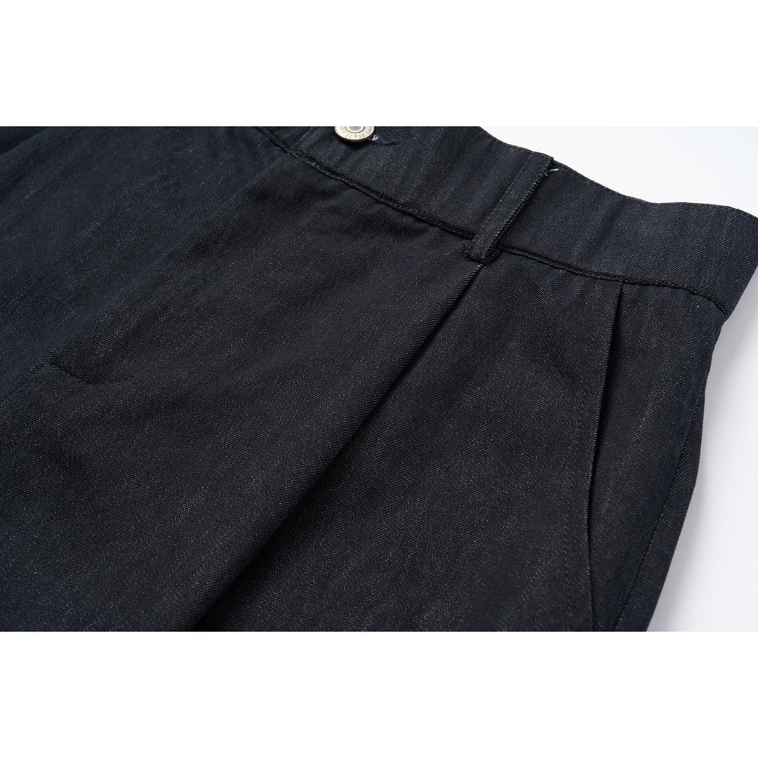 Damen Hochtaillierte weite Culotte-Hose aus Denim‑Mix mit Bundfalten und Knopfverschluss Drune