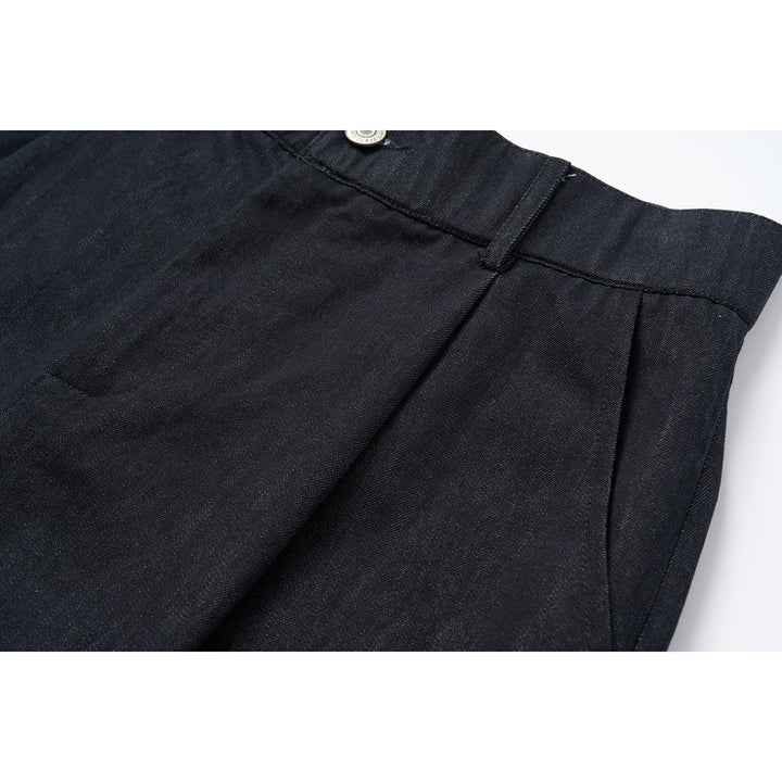 Damen Hochtaillierte weite Culotte-Hose aus Denim‑Mix mit Bundfalten und Knopfverschluss Drune