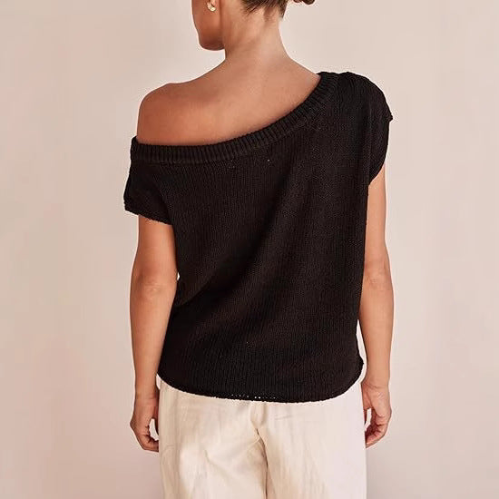 Damen lässiges Oversized Strickoberteil mit offener Schulterpartie Drune