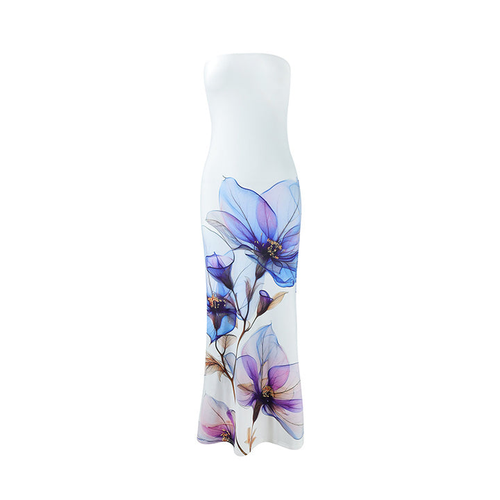 Damen strapaziertes Maxikleid mit stilvollen Blumenmotiven Drune