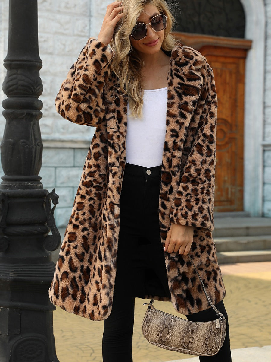 Damen Eleganter Leopardenfell-Mantel Drune