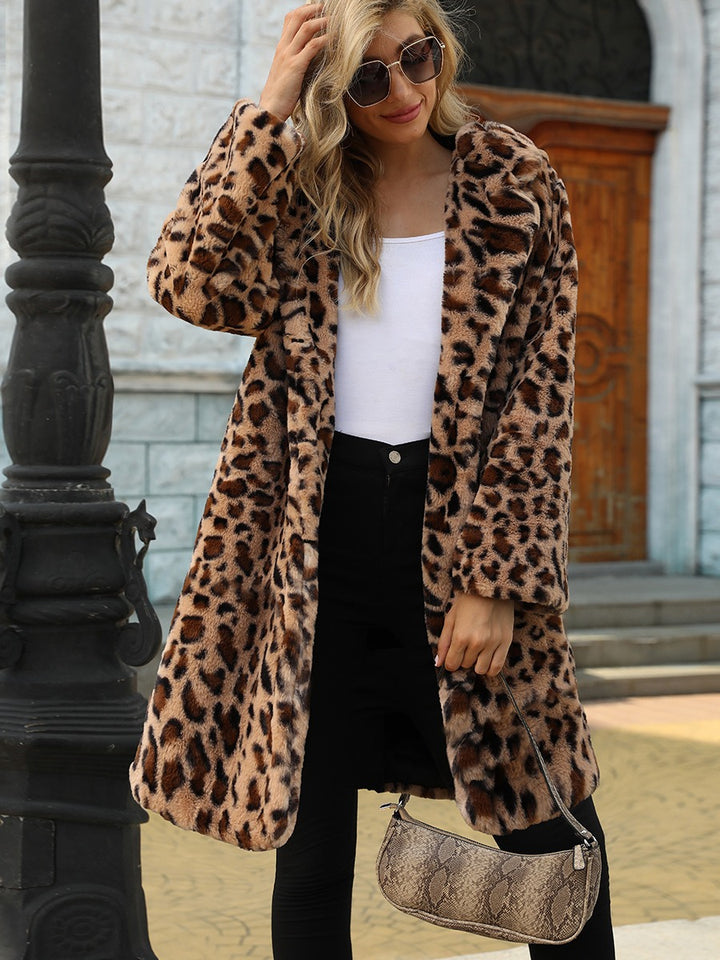 Damen Eleganter Leopardenfell-Mantel Drune