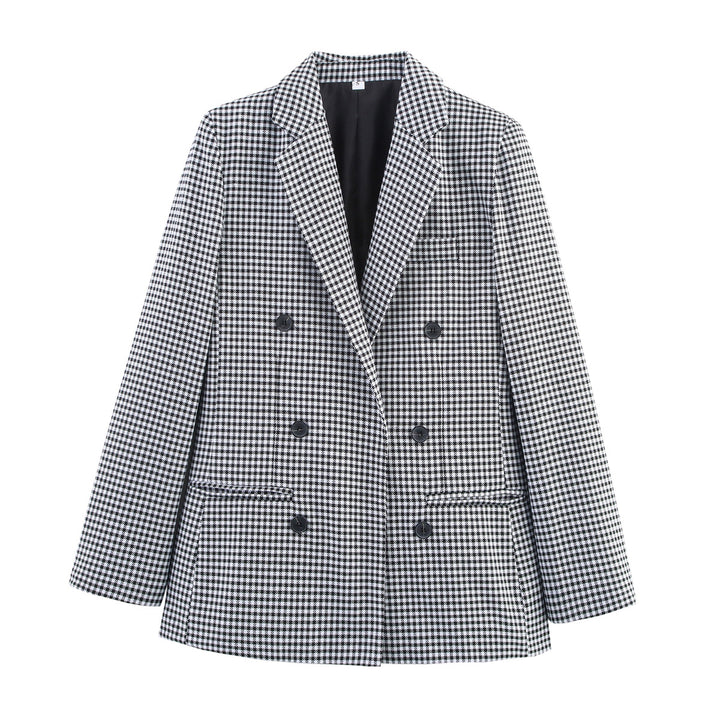 Damen Doppelreihiger Wollmix-Blazer im Glencheck/Hahnentritt mit leicht boxy Schnitt Drune