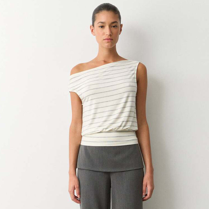 Damen asymmetrisches Langarmshirt mit modischem Streifenmuster und eleganten Cut-Out-Details Drune