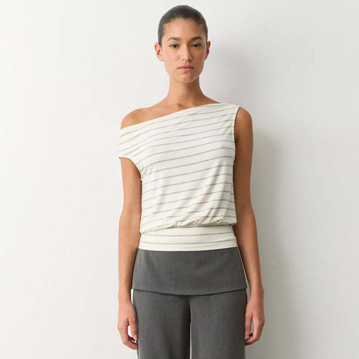 Damen asymmetrisches Langarmshirt mit modischem Streifenmuster und eleganten Cut-Out-Details Drune