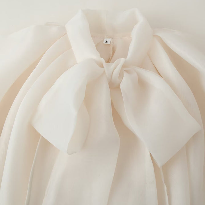 Damen Ärmellose Chiffonbluse mit Schleifenkragen Drune