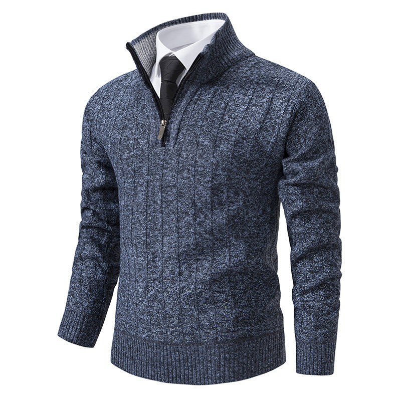 Herren nan Halbzip-Strickpullover mit strukturierter Zopfoptik, wärmendem Stehkragen und schmaler Silhouette Drune