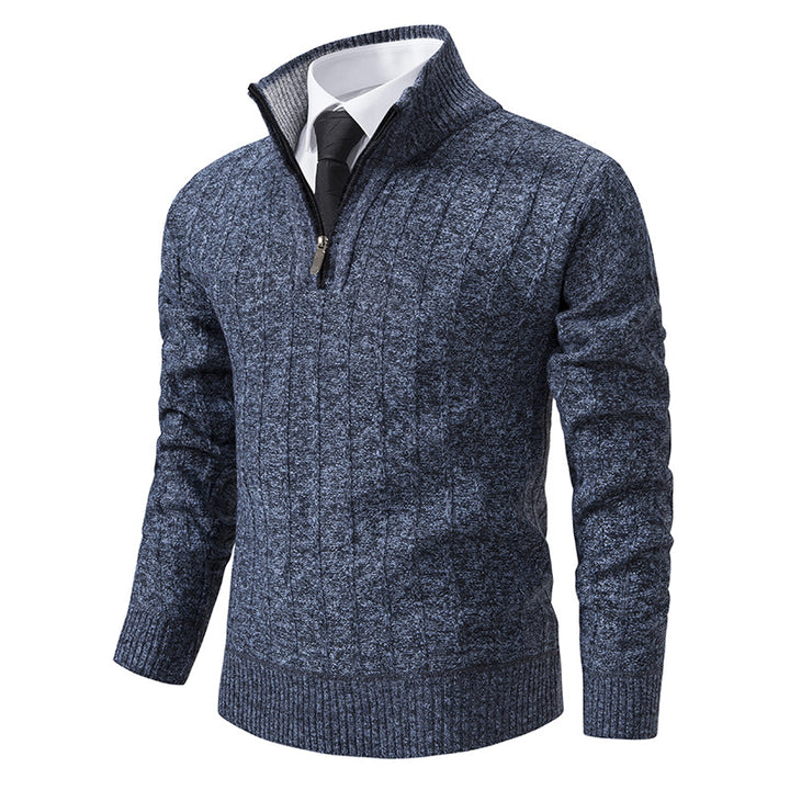Herren nan Halbzip-Strickpullover mit strukturierter Zopfoptik, wärmendem Stehkragen und schmaler Silhouette Drune