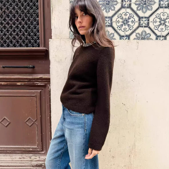 Damen Feinstrick-Pullover mit Schmuckkragen und leichtem Boxy-Cropped-Schnitt Drune