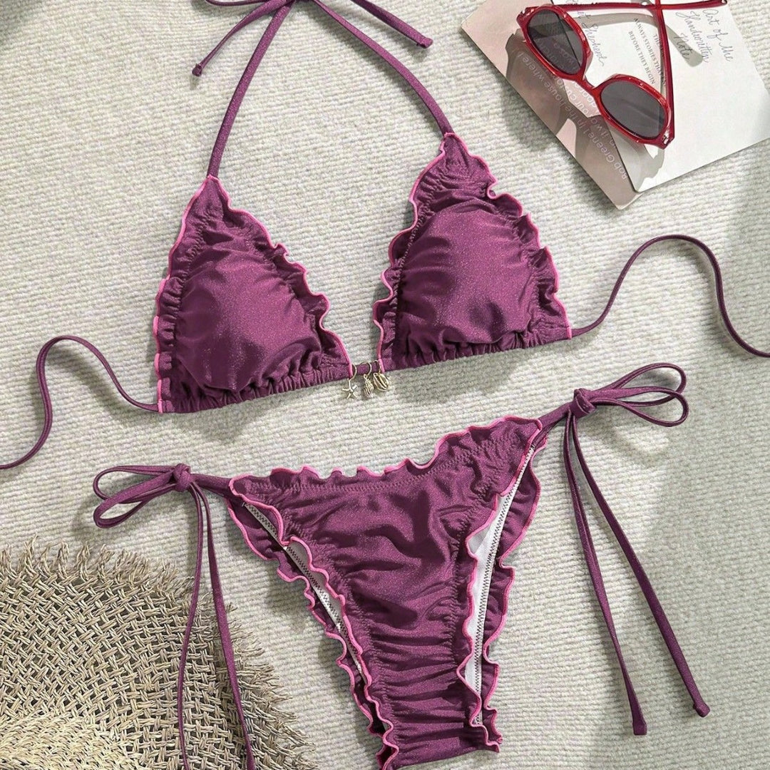 Damen Triangel-Bikini mit Rüschendesign und verstellbaren Trägern Drune