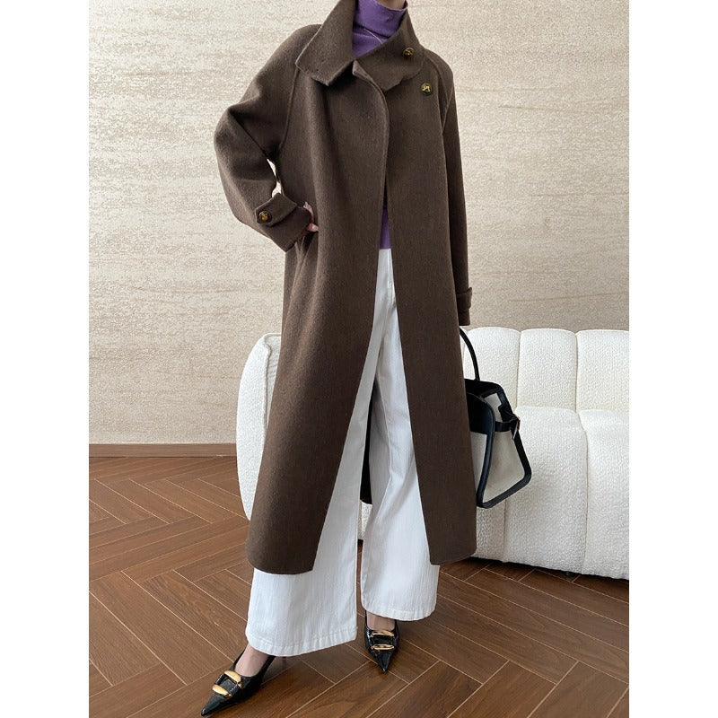 Damen eleganter Mantel mit hohem Kragen und Bindegürtel Drune
