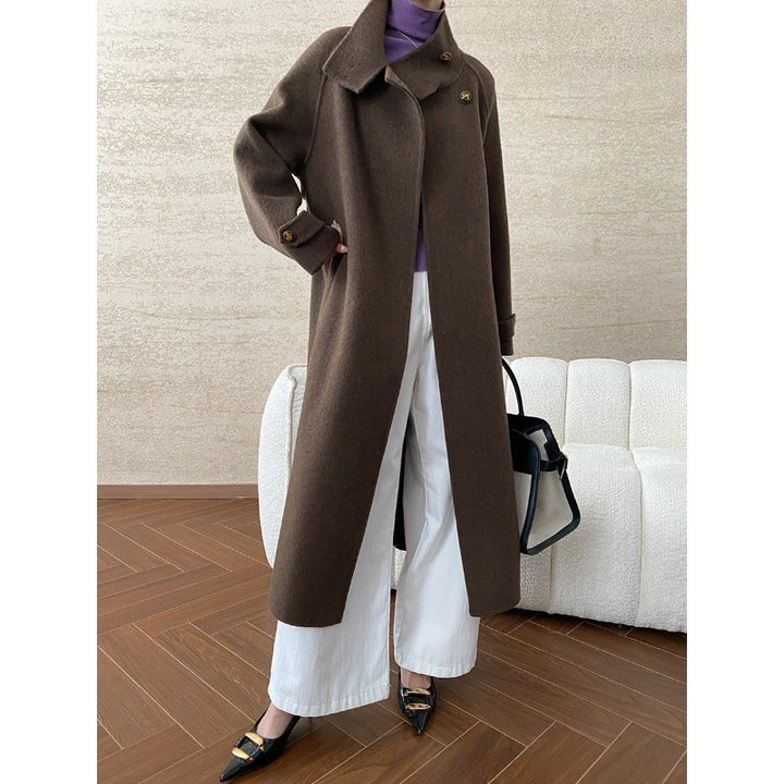 Damen eleganter Mantel mit hohem Kragen und Bindegürtel Drune