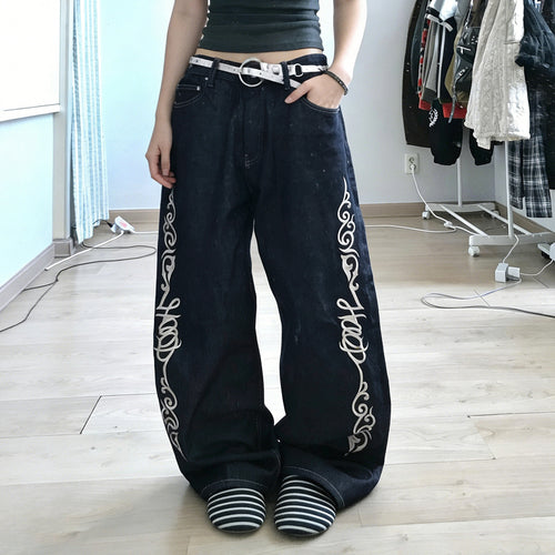 Damen Weiter Jeans mit eleganten Kunstwerken Drune