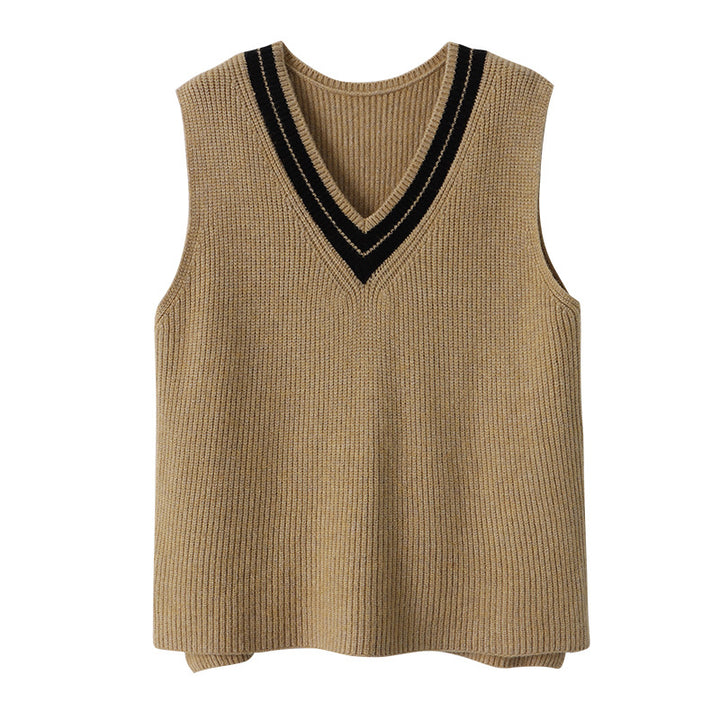 Damen Strickpullover Weste mit V-Ausschnitt Drune