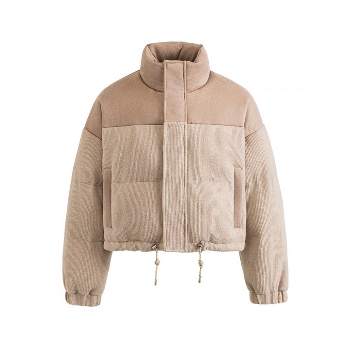Damen Kurze gesteppte Stehkragenjacke mit Kordelzug, Waffelstruktur und Boxy‑Silhouette Drune