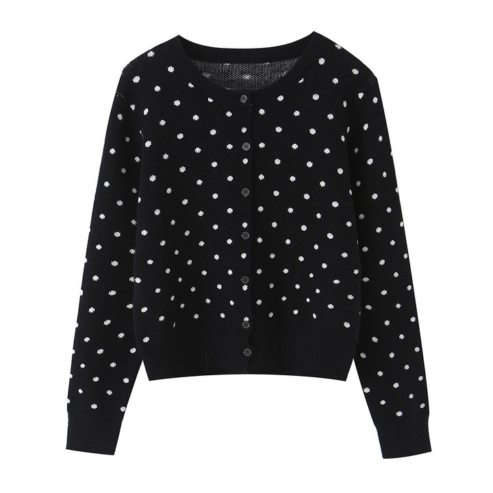 Damen nan feiner gestrickter Rundhals-Pullover mit Pünktchen-Jacquard und kurzem Taillenbund Drune