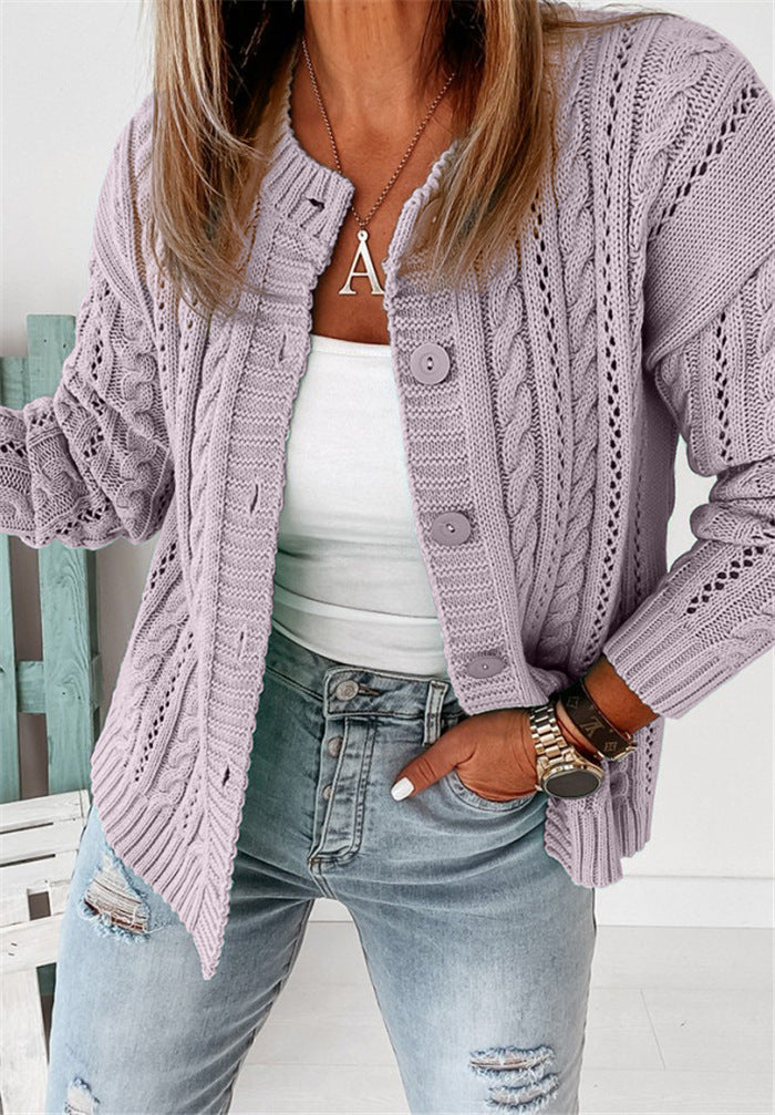 Drune | Strickjacke Wollstrick Lockere Passform Zopfmuster Knopfverschluss