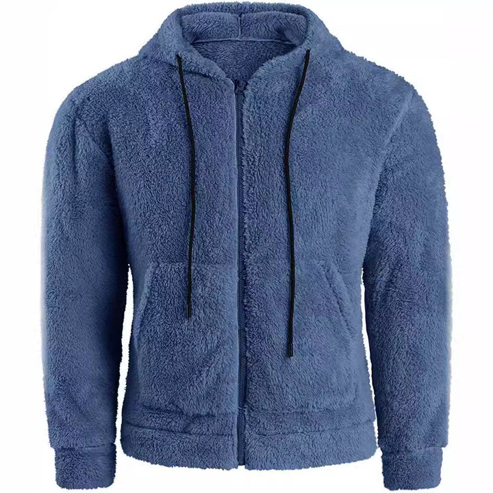 Herren nan Teddyplüsch Zip-Hoodie mit übergroßer Kapuze, verdecktem Reißverschluss und Eingrifftaschen Drune