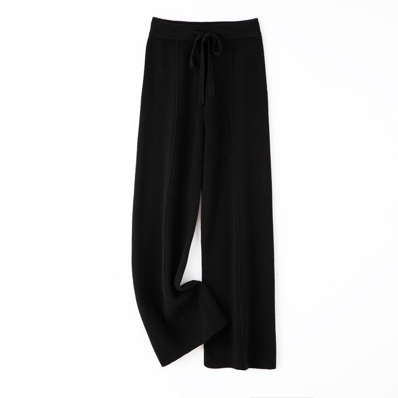 Damen Weiche Strickhose mit weitem Bein, Tunnelzugbund und dekorativer Mittelnaht Drune