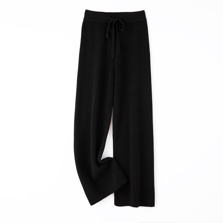 Damen Weiche Strickhose mit weitem Bein, Tunnelzugbund und dekorativer Mittelnaht Drune