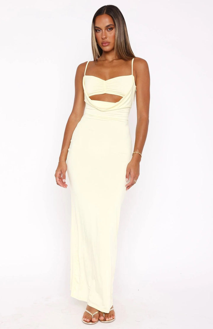 Damen Edles Maxikleid mit figurformendem Schnitt und raffiniertem Cut-Out Drune