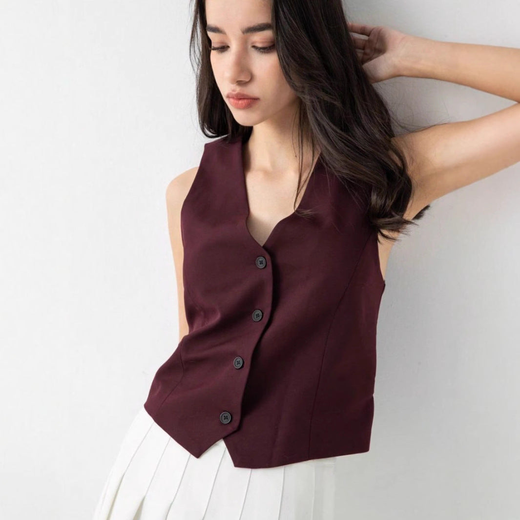 Damen elegante Weste mit modernem Schnitt und praktischen Knopfdetails Drune