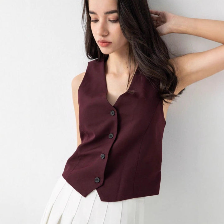 Damen elegante Weste mit modernem Schnitt und praktischen Knopfdetails Drune