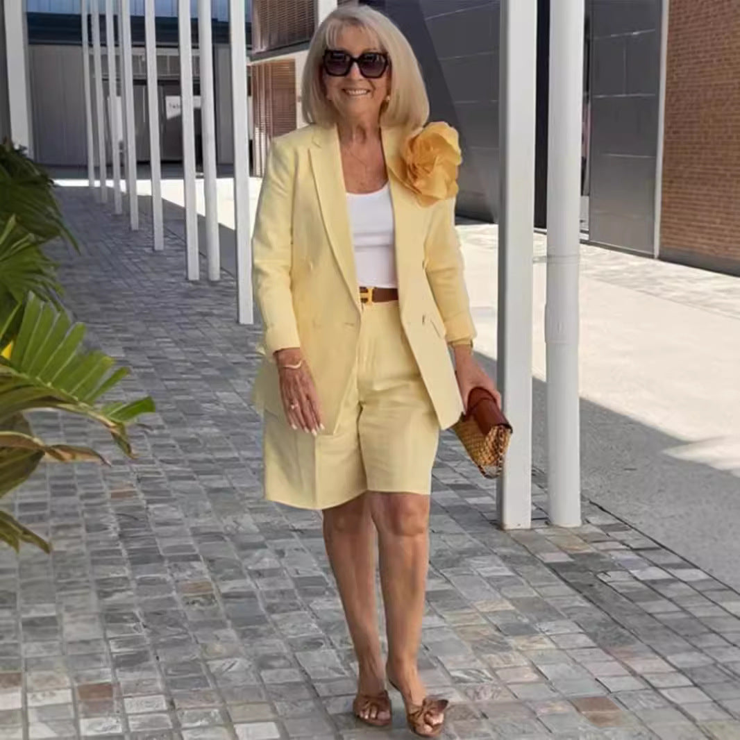 Damen elegantes Blazer-Shorts-Ensemble mit modischer Knopfdetail und hochwertigem Material Drune