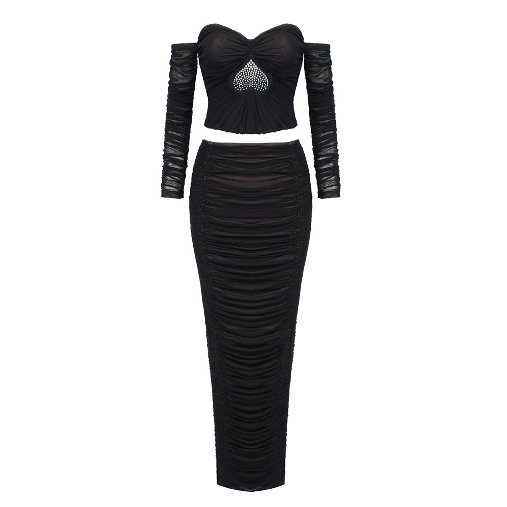 Damen Elegant geschnittenes 2-teiliges Set mit Rüschen und Herz-Ausschnitt Drune