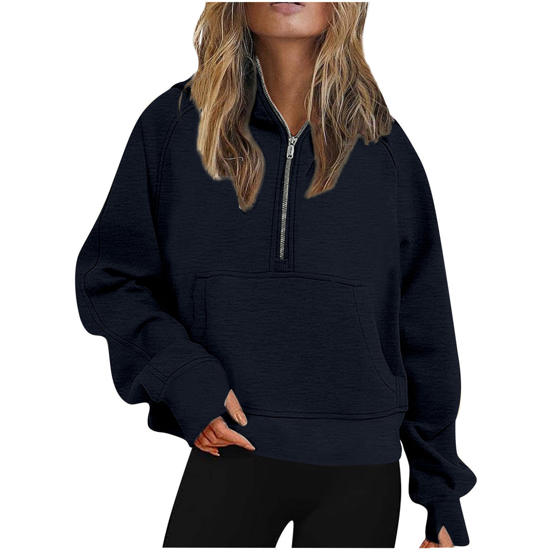 Damen Oversize Halb-Zip Kapuzenpullover mit Kängurutasche & Daumenloch Drune