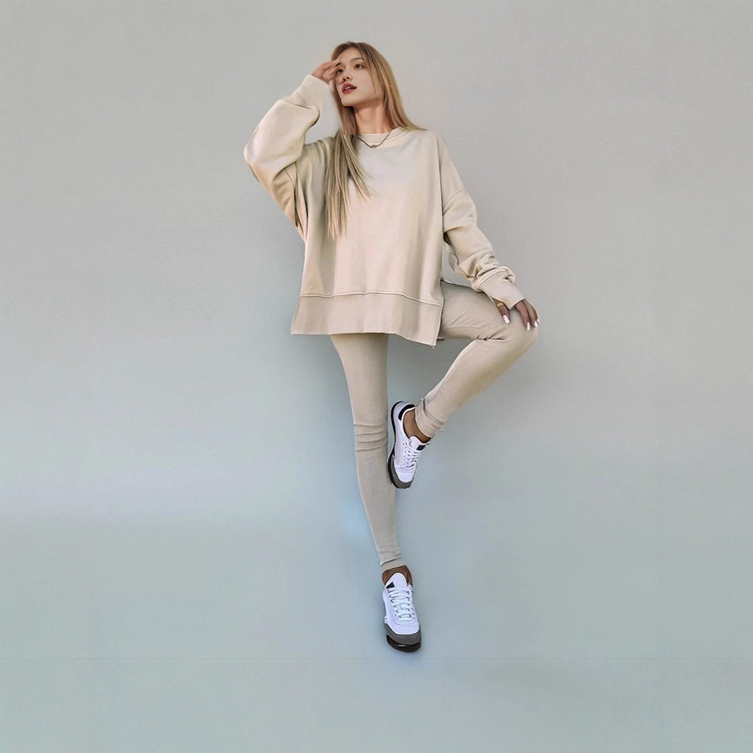 Damen sportliches Set aus ultra-bequemen Oversized-Pullover und figurbetonten Leggings Drune