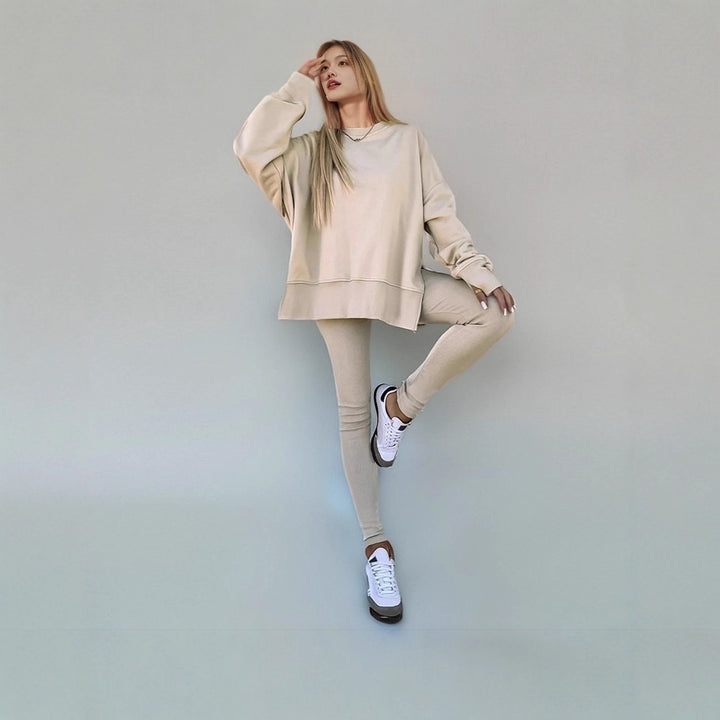 Damen sportliches Set aus ultra-bequemen Oversized-Pullover und figurbetonten Leggings Drune