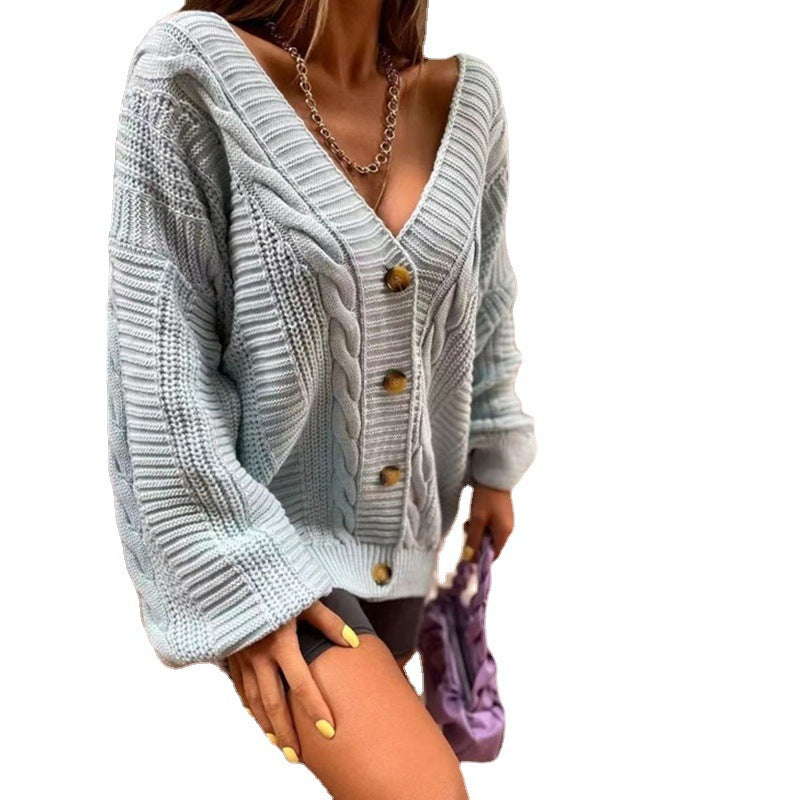 Damen Grobstrick-Cardigan mit offenen Ärmeln und dekorativen Knöpfen Drune